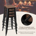 Costway 4 tabouret bar empilable de style industriel - si�ge en bois d'orme - aucune installation n'est ...