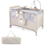 Costway - 5 en 1 lit parapluie bb avec matelas et table  langer amovible, lit bb volutif avec bote ...