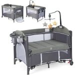 Costway - 5 en 1 lit parapluie bb avec matelas et table  langer, lit bb evolutif avec 4 hauteur ...