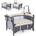 Costway - 5 en 1 lit parapluie bb avec matelas et table  langer, lit bb evolutif avec 4 hauteur ...