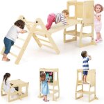 Costway 7 en 1 triangle d'escalade montessori avec rampe r�versible, tour d?apprentissage montessori ...