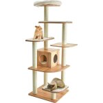 Costway - arbre � chat en bois 175cm design vesper multi - niveaux colonne enroul�e corde sisal coussins ...