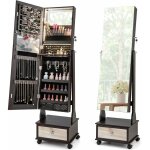 Costway armoire  bijoux sur roulettes, verrouillable, organisateur de bijoux sur pieds avec miroir psych ...