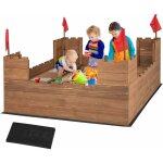 Costway - bac � sable en bois enfants 113 x 116cm avec 2 bancs, bo�te � sable sur th�me du ch�teau avec ...