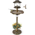 Costway - bain d'oiseaux nergie solaire, dcoration d'extrieur sur pied rtro clair avec 2 lampes ...