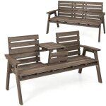 Costway - banc de jardin en bois massif, banc d'ext�rieur � 2 places avec table centrale pliable, si�ge ...