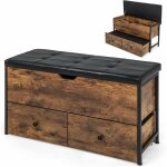 Costway - banc de rangement ottoman industriel, coffre de rangement en bois avec coussin rembourr�, 2 ...
