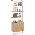Costway biblioth�que �tag�re �chelle avec armoire en rotin, �tag�re de rangement � 6 niveaux avec cadre ...