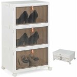 Costway - bote rangement plastique 45l, 3 caisses de rangement pliables avec 4 roulettes et couvercles, ...