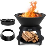 Costway - brasero foyer de terrasse 3 en 1 de 50cm, bol de feu de camping en mtal avec support de casserole ...