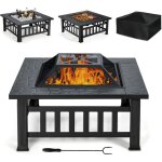 Costway - brasero jardin multifonctions 81 x 81 x 50 cm avec pare - tincelles, grille porte - bches, ...