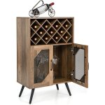 Costway ? buffet cuisine brun rustique avec porte - bouteilles amovible ? capacit� 11 bouteilles et 6 ...