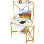 Costway - bureau d'angle avec �tag�re de rangement, bureau informatique avec 2 prises de courant & 2 ...