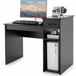 Costway - bureau informatique avec tiroir et support pc, bureau d'ordinateur en mdf avec tagre de rangement ...