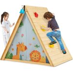 Costway - cabane de jardin enfants avec mur d'escalade, maison de jeu 2 en 1 avec cloche en bois de sapin, ...