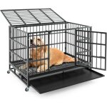 Costway - cage pour chien xxl, cage chien pliable � roulettes, 2 portes verrouillables, plateau amovible, ...