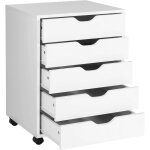 Caisson mobile  roulettes avec 5 tiroirs avec 2 roues avec frein, 49, 5 x 42 x 67 cm, blanc - costway ...