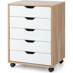 Costway caisson de rangement  roulettes avec 5 tiroirs, classeur vertical en bois avec poigne incurve ...