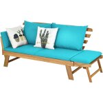 Costway canap� lit de jardin convertible 2 places en bois d?acacia avec coussin, canap� de jardin 2 en ...