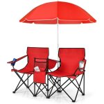 Costway chaise de camping pliante, chaise d'ext�rieur portable avec glaci�re et parasol, chaise de plage ...