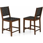 Chaises salle � manger lot de 2, tabouret bar en bois massif, dossier tiss�s de sangles en simili cuir, ...