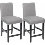 Chaises salle manger lot de 2, tabouret de bar en lin rembourres avec haute dossier, pieds en bois d'hva, ...