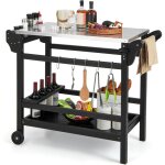 Chariot de barbecue d'extérieur à double Étagères, desserte de jardin avec poignée et roues plateau en ... Chariot de barbecue d'extérieur à double Étagères, desserte de jardin avec poignée et roues plateau en ...