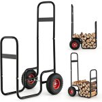Costway - chariot  bois, chariot de bches charge 136 kg avec roues en caoutchouc, chariot de transport, ...