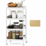 Chariot de rangement 4 niveaux, desserte  roulettes avec plateau amovible, rangement cach, design compact, ...