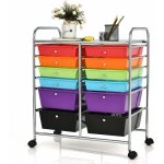 Costway chariot de rangement � roulette 12 tiroirs en pp, tour de rangement avec tablette, cadre en m�tal, ...