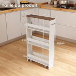 Chariot de rangement � roulettes, desserte de cuisine � 4 niveaux avec poign�e lat�rale et roues universelles ...