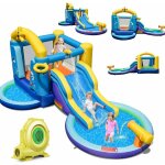 Costway - chteau gonflable ocan 6 en 1 avec toboggan aquatique & 2 piscines, maison de rebond gonflable ...