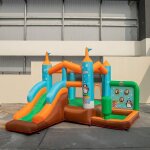 Costway - chteau gonflable avec toboggan pour enfants 3 - 12 ans thme pingouins, aire de jeux avec ...