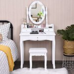 Costway coiffeuse avec eclairage, miroir ovale, pivotant à 360°, 10 lumières, tabouret rembourré inclus, ... Costway coiffeuse avec eclairage, miroir ovale, pivotant à 360°, 10 lumières, tabouret rembourré inclus, ...