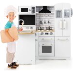 Costway - cuisine d'angle enfants avec rfrigrateur latral, cuisinire de jeu en bois avec machine ...