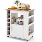 Costway desserte de cuisine sur roulettes, chariot ilot de cuisine comptoir en bambou, casier � vin pour ...