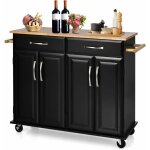 Costway desserte de cuisine sur roulettes avec comptoir en bois d'h�v�a, chariot de service � 4 portes ...
