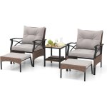 Costway ensemble de meubles de patio 5 pi�ces, salon de jardin en rotin avec 2 chaises 2 poufs et 1 table ...