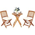 Costway ? ensemble table et chaises pliables 2 places ? table ronde en bois d?acacia 60x60cm ? chaises ...