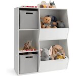 Costway tagre  jouets enfant avec 2 bacs en tissu amovibles, bibliothque enfant avec 3 tagres ouvertes ...