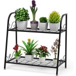 Costway etagre de plantes  2 etages en mtal en forme d'echelle intrieur / extrieur avec pied rglable ...