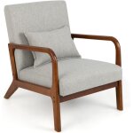 Costway - fauteuil de salon 1 place, fauteuil relax rembourr� avec coussin lombaire, cadre en bois massif ...
