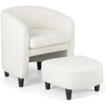 Costway - fauteuil de salon en tissu bouclette avec repose - pieds, fauteuil rembourré en forme de tonneau ... Costway - fauteuil de salon en tissu bouclette avec repose - pieds, fauteuil rembourré en forme de tonneau ...