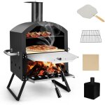 Costway - four  pizza extrieur  2 couches etagre du milieu amovible avec pierre  pizza, grille , ...