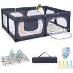 Costway - grand parc pour bb avec 50 balles ocaniques, clture pour tout - petits avec 4 anneaux  ...
