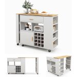 Ilot central de cuisine2 en 1, meuble de bar, desserte sur roulettes avec plans de travail en bois d'hévéa, ... Ilot central de cuisine2 en 1, meuble de bar, desserte sur roulettes avec plans de travail en bois d'hévéa, ...