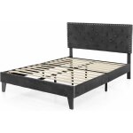 Costway lit double avec t�te de lit 140x200 cm, cadre de lit plateforme tapiss� avec t�te de lit � dossier, ...