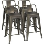 Costway lot 4 tabouret de bar empilable / sige de cuisine haut en mtal antirouille industriel - pieds ...