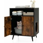 Costway - maison de toilette pour chat � double portes et 2 �tag�res, meuble cache litiere chat industriel ...