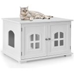 Costway - maison de toilette pour chat avec double portes fen�tres entr�e lat�rale en option ventil�e ...
